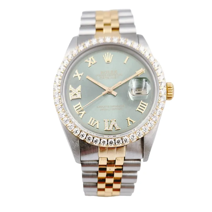 Rolex Rings Mens Rolex 36mm DateJust Two Tone 18K Yellow Gold Stainless Steel Watch with Green Dial and Diamond Bezel PreOwned 16013 Rolex Rings Mens Rolex 36mm DateJust Two Tone 18K Yellow Gold Stainless Steel Watch with Green Dial and Diamond Bezel PreOwned 16013
