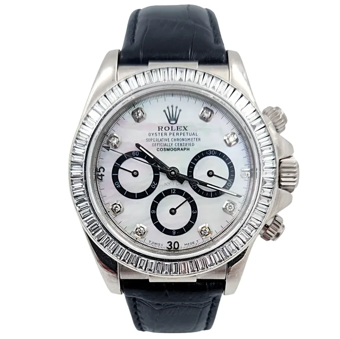 Rolex Rings Mens Rolex Daytona 40mm Leather Band Watch with Mother of Pearl Diamond Dial and Diamond Bezel PreOwned 116518 Rolex Rings Mens Rolex Daytona 40mm Leather Band Watch with Mother of Pearl Diamond Dial and Diamond Bezel PreOwned 116518