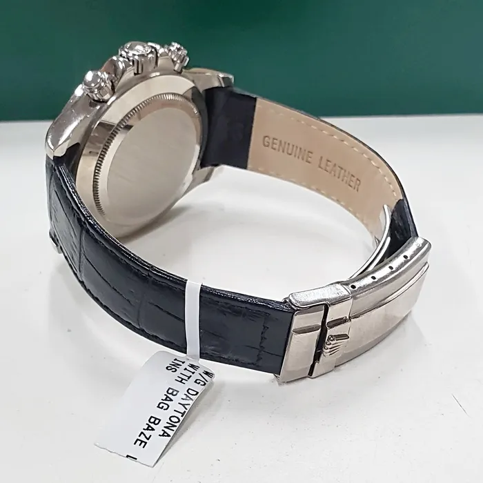 Rolex Rings Mens Rolex Daytona 40mm Leather Band Watch with Mother of Pearl Diamond Dial and Diamond Bezel PreOwned 116518