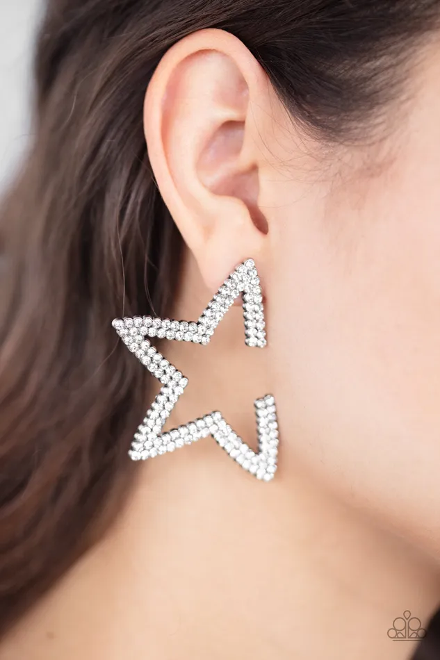 Star Player White Rhinestone Silver Star Post Earrings Paparazzi Paparazzi Accessories Earrings