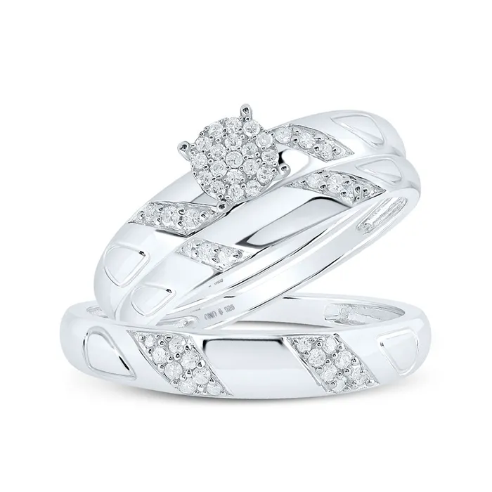 Sterling Silver Cluster Matching Wedding Set 14 Cttw Round Natural Diamond His Hers GND Rings Sterling Silver Cluster Matching Wedding Set 14 Cttw Round Natural Diamond His Hers GND Rings