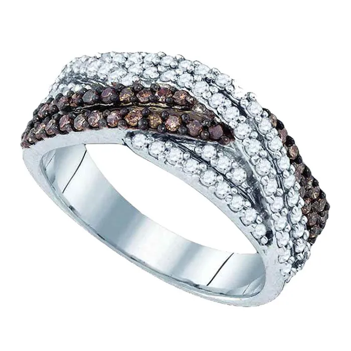 Sterling Silver Crossover Band Ring 34 Cttw Round Brown Diamond Womens 364 grams GND Rings Sterling Silver Crossover Band Ring 34 Cttw Round Brown Diamond Womens 364 grams GND Rings