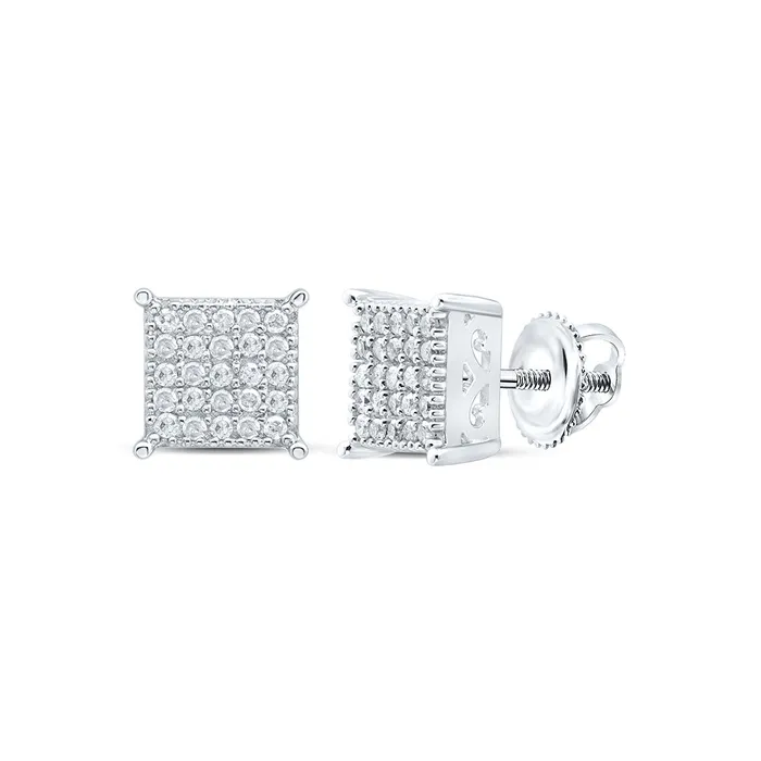 Sterling Silver Square Earrings 14 Cttw Round Natural Diamond Womens 157 grams GND Earrings Sterling Silver Square Earrings 14 Cttw Round Natural Diamond Womens 157 grams GND Earrings