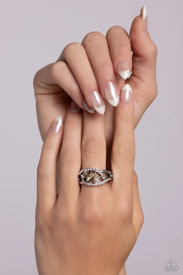 Stiletto Sparkle Brown Topaz Rhinestone Silver Ring Paparazzi Paparazzi Accessories Rings