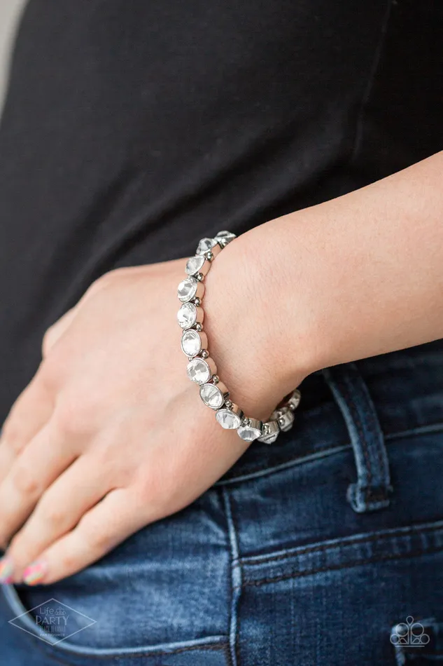 SugarCoated Sparkle White Rhinestone Silver Stretchy Bracelet Paparazzi Paparazzi Accessories Bracelets