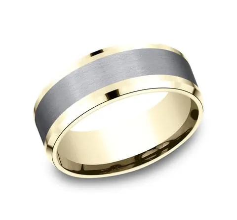 Tantalum and HighShine Gold Mens Band Benchmark Rings Rings
