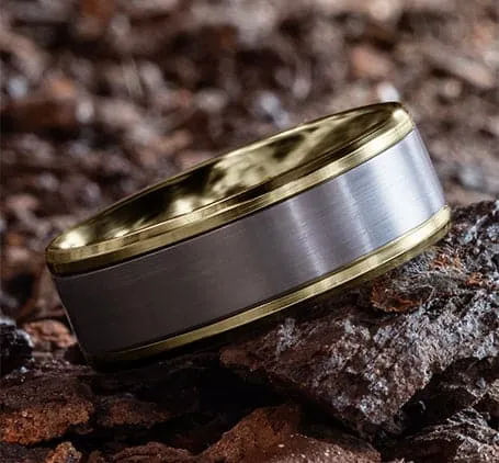 Tantalum and HighShine Gold Mens Band Benchmark Rings Rings