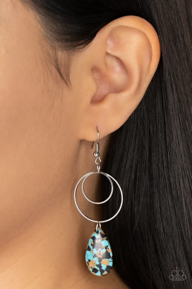 Terrazzo Tempo Multi Blue Brow Black Stone Silver Earrings Paparazzi Paparazzi Accessories Earrings