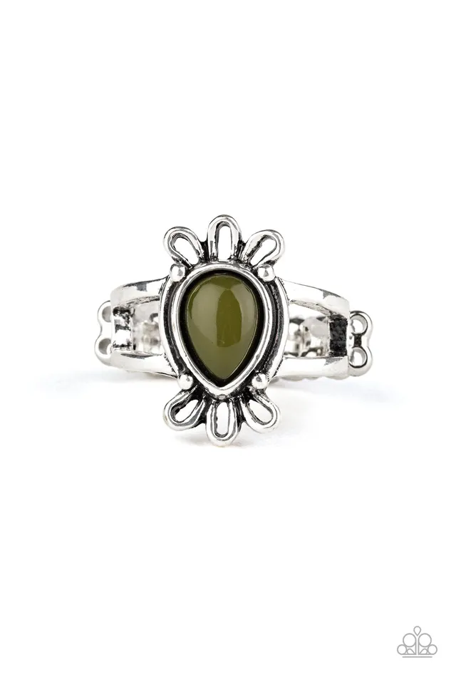 Tranquil Tide Green Olive Teardrop Silver Ring Paparazzi Paparazzi Accessories Rings Tranquil Tide Green Olive Teardrop Silver Ring Paparazzi Paparazzi Accessories Rings