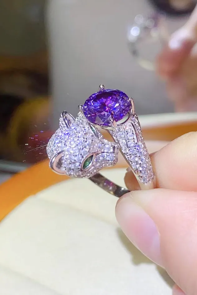 Trendsi 2 Carat Moissanite Adjustable Animal Bypass Ring Rings