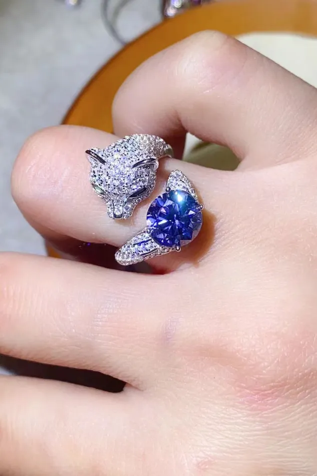 Trendsi 2 Carat Moissanite Adjustable Animal Bypass Ring Rings