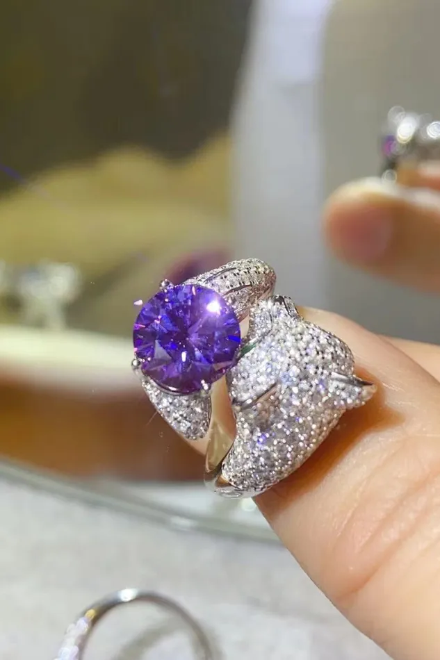 Trendsi 2 Carat Moissanite Adjustable Animal Bypass Ring Rings