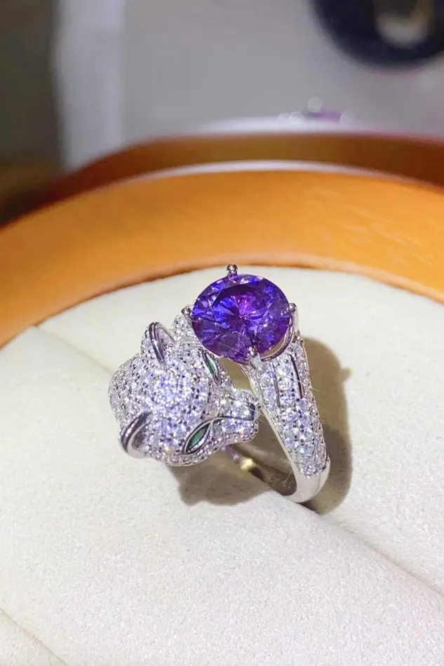 Trendsi 2 Carat Moissanite Adjustable Animal Bypass Ring Rings