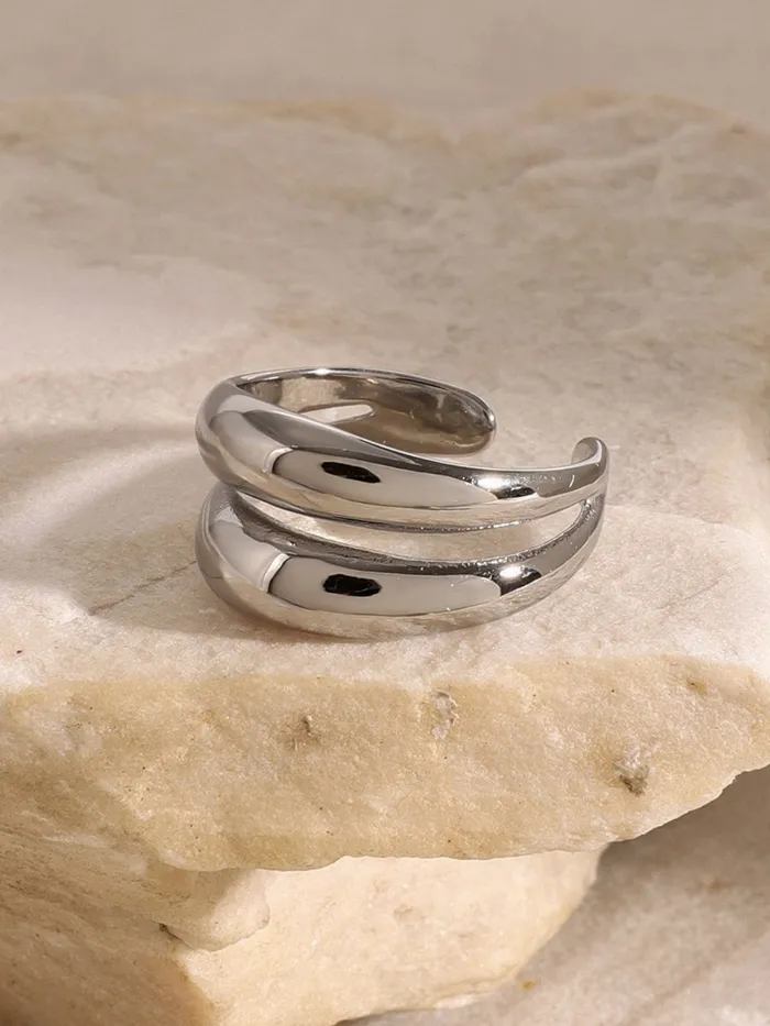 Trendsi Rings Stainless Steel DoubleLayered Ring