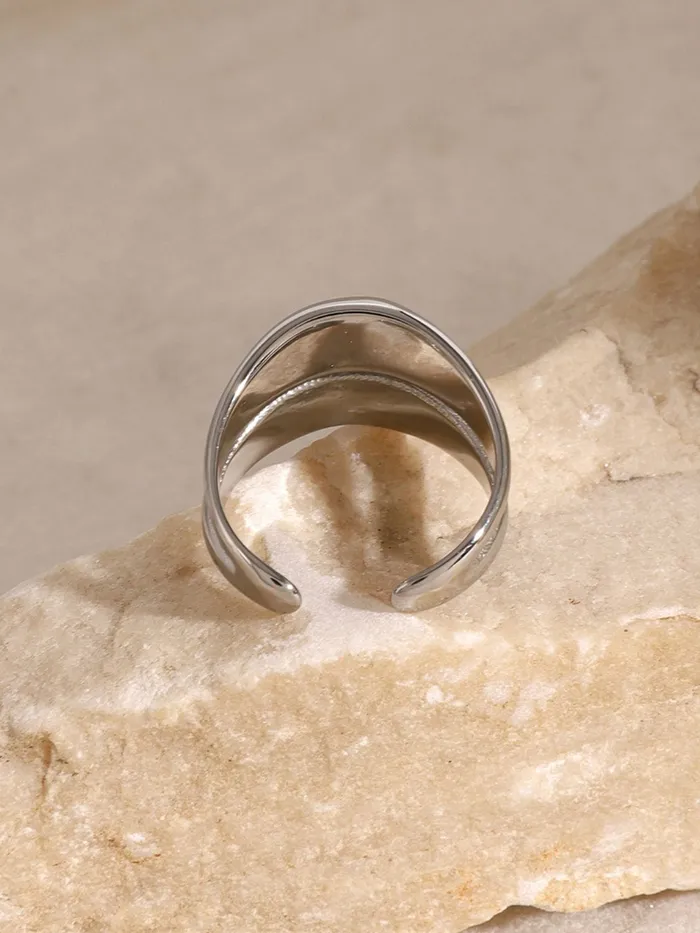 Trendsi Rings Stainless Steel DoubleLayered Ring