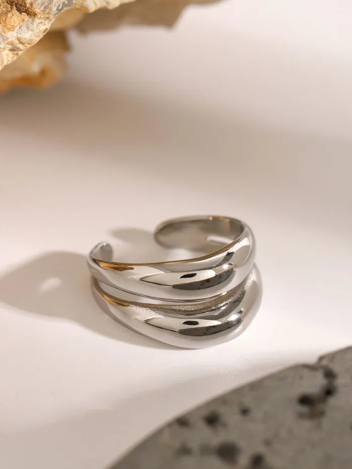 Trendsi Rings Stainless Steel DoubleLayered Ring