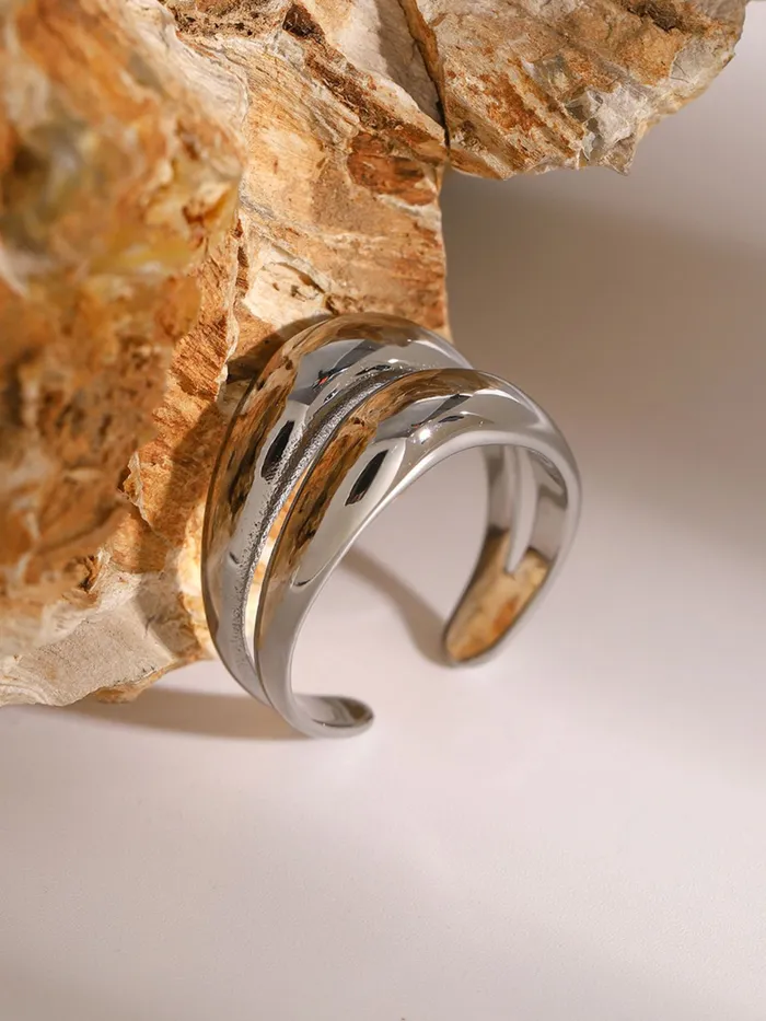 Trendsi Rings Stainless Steel DoubleLayered Ring