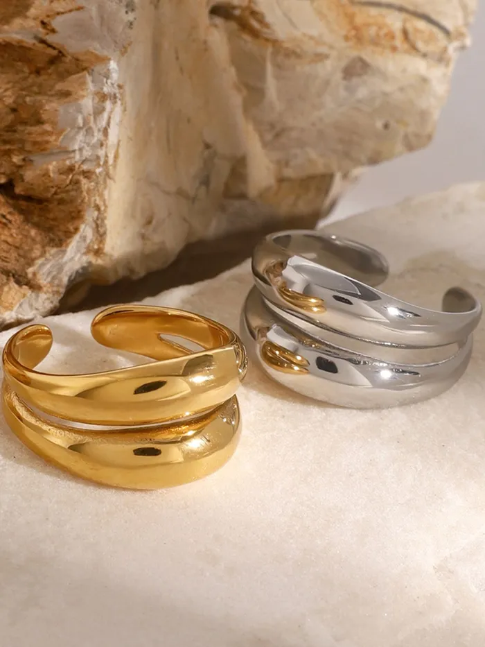 Trendsi Rings Stainless Steel DoubleLayered Ring