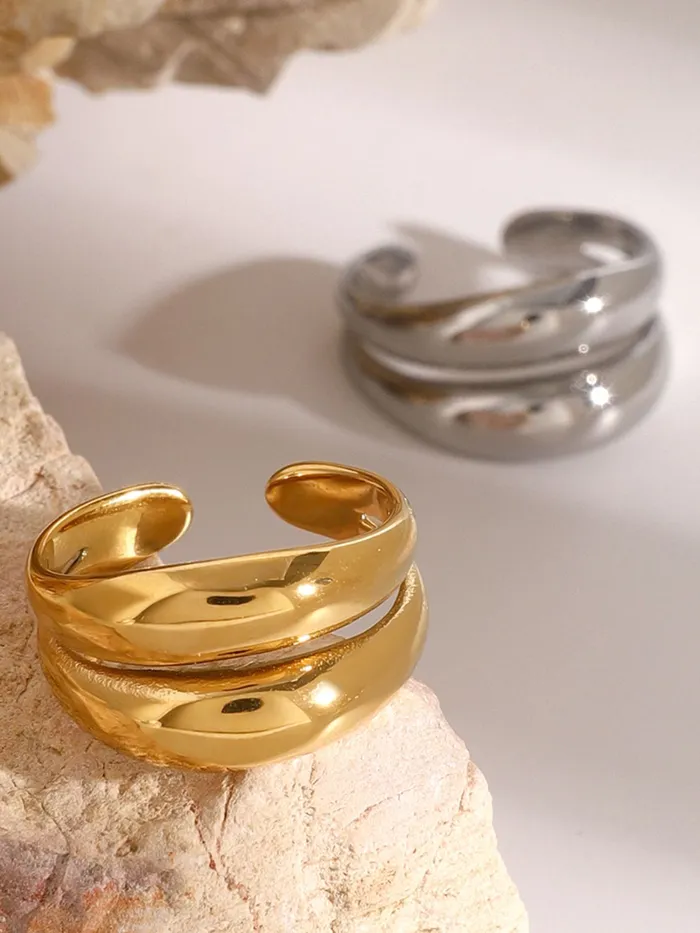 Trendsi Rings Stainless Steel DoubleLayered Ring