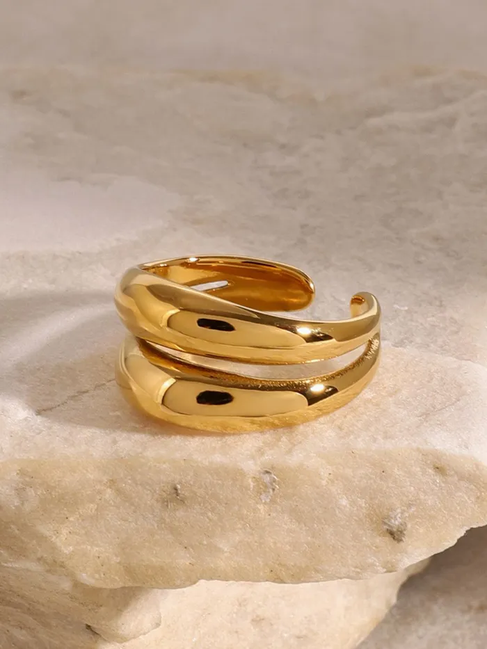 Trendsi Rings Stainless Steel DoubleLayered Ring