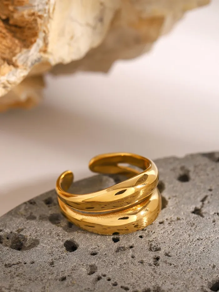 Trendsi Rings Stainless Steel DoubleLayered Ring
