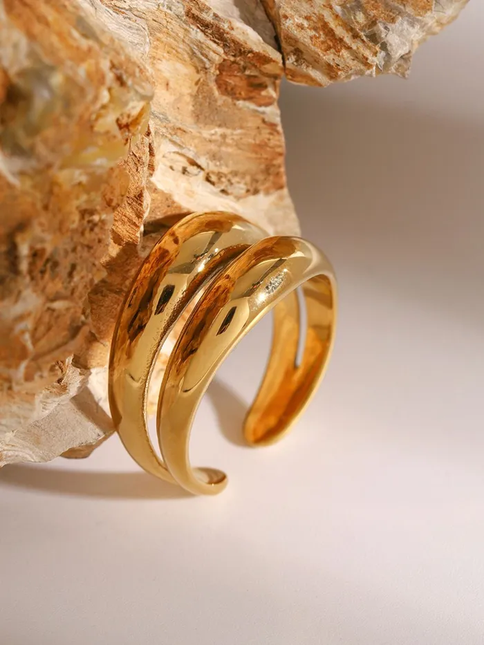 Trendsi Rings Stainless Steel DoubleLayered Ring