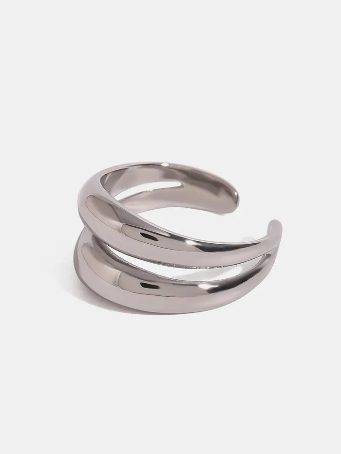 Trendsi Rings Stainless Steel DoubleLayered Ring