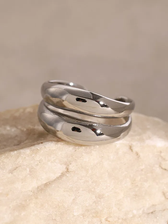 Trendsi Rings Stainless Steel DoubleLayered Ring