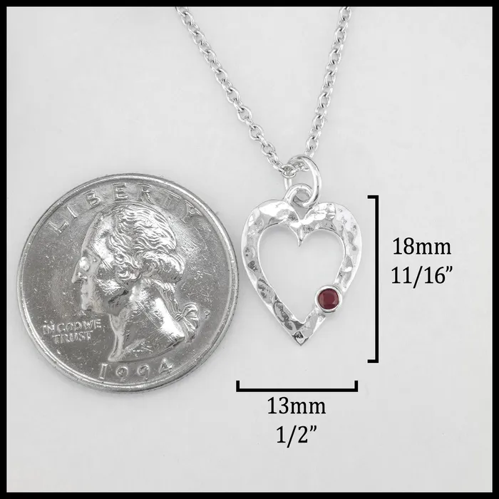 Walker Metalsmiths Necklaces Hammered Heart Pendant with Ruby