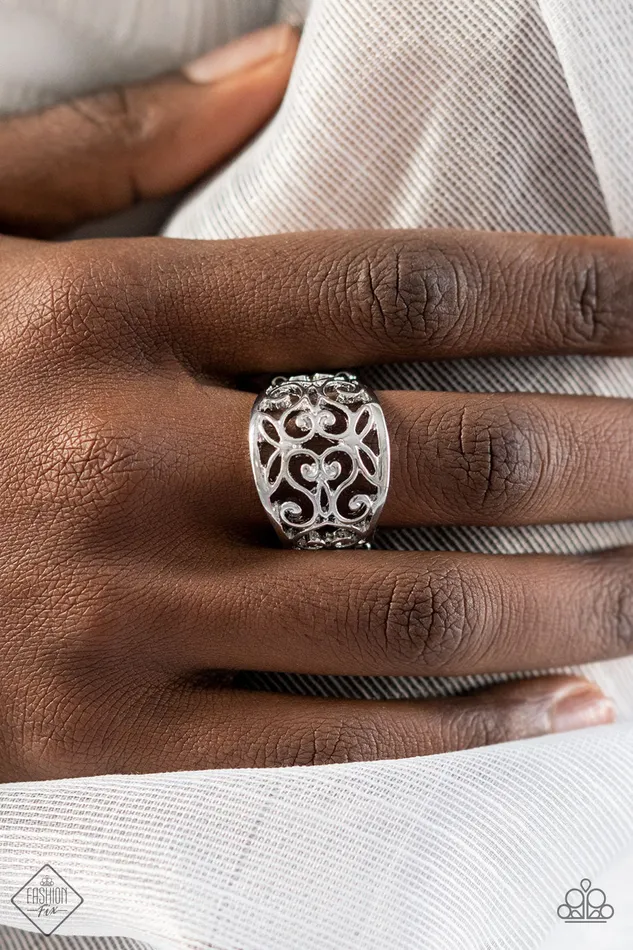 WISTFUL Thinking Silver Filigree Ring Paparazzi Fashion Fix February 2022 Paparazzi Accessories Rings